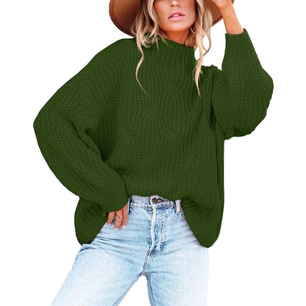 Cable Knit‎ Chunky Sweater Women's Medium Pine Dark Olive Green Cozy Casual NEW